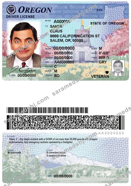 USA Oregon state driving license